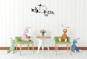 White room interior and room decorating objects