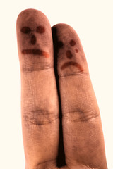 Sad fingers on white background