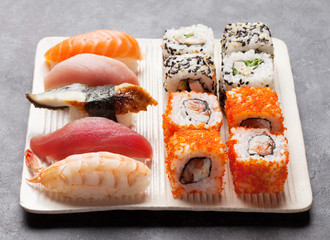 Set of sushi and maki roll
