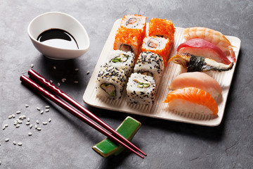 Set of sushi and maki roll