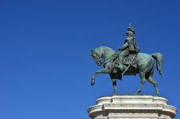 Vittorio Emanuele II, first king of Italy. ronze equestrian statue of the king of Italy from Vittoriano monumental altar in Rome.