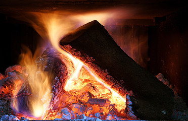 wood burning in the fireplace