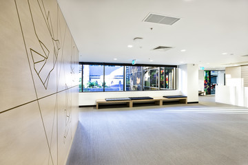 Empty waiting room with space and windows showed outside