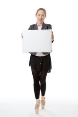 business model holding blank sign
