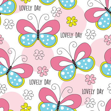 seamless butterfly and flowers pattern vector illustration