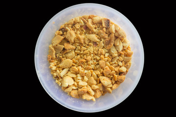 roasted crushed peanuts in plastic cup