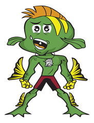 Obraz premium cartoon fish boy