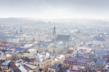 Fototapeta na wymiar View from Lviv City Hall in the city center