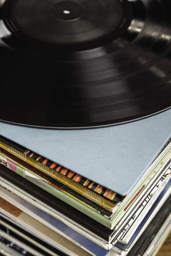 Stack of vinyl records