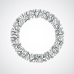 Vector abstract computer circuit board illustration, monochrome