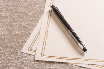 Blank letter paper and pen. Concept of writing, correspondence and old fashioned communication.