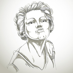 Artistic hand-drawn image, black and white portrait of delicate