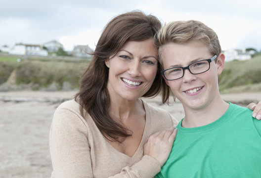 Portrait of mother and teenage son