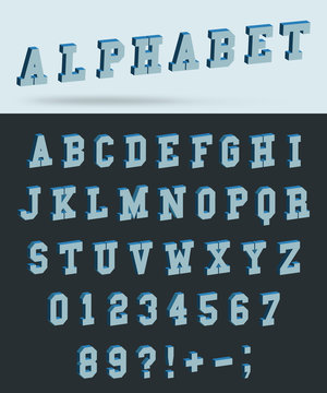 Isometric alphabet font.