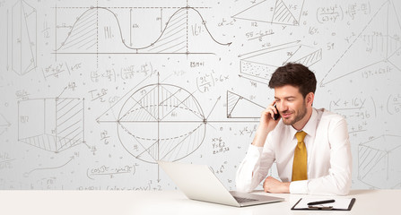 Businessman with business calculations background