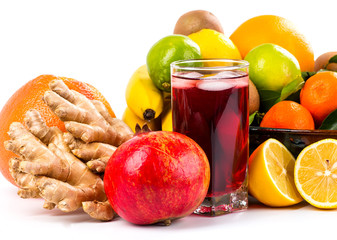 Harvest juicy fruit and berries, vector illustration isolated on white