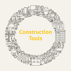 Construction Tools Line Art Icons Set Circle