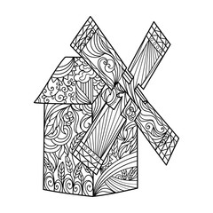 Wind mill coloring book for adults vector