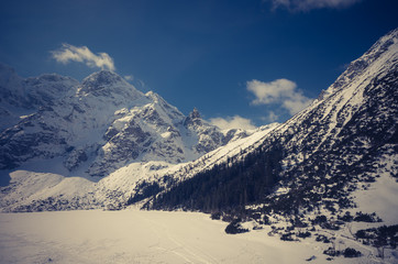 Frozen Morskie Oko lake in Tatra mountains