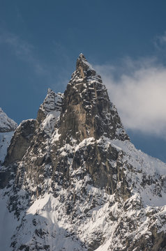 Tatra mountains in winter, Mnich mountain over Morskie Oko lake