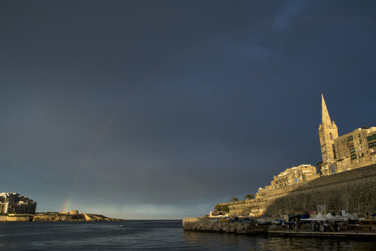 Rainbow between Valletta and Sliema, Malta