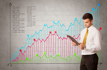 Colorful chart with numbers and businessman