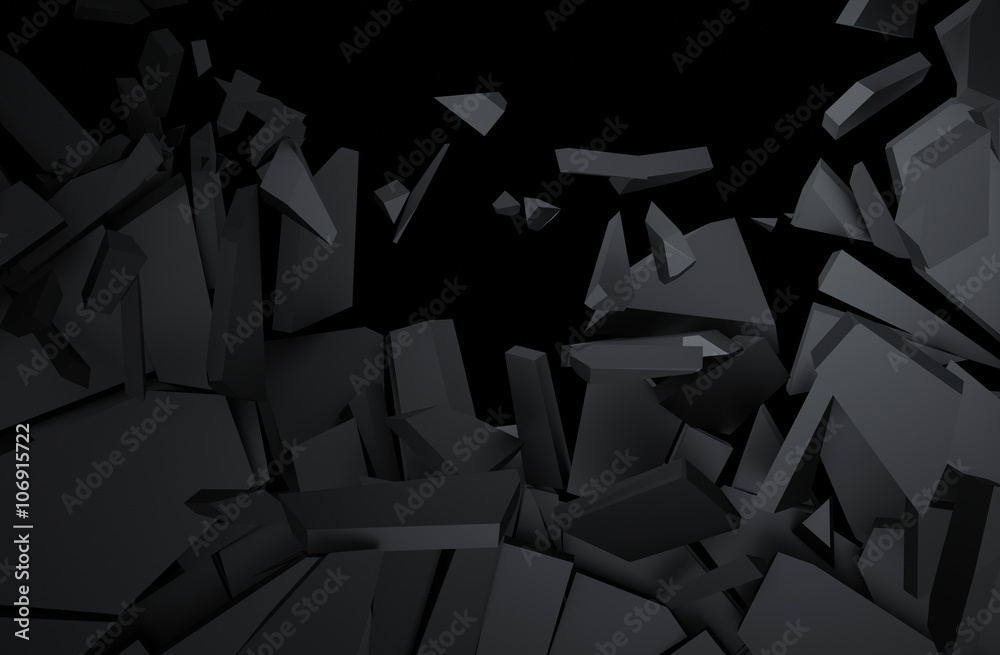 Poster abstract 3d rendering of cracked surface. background with broken shape. wall destruction. explosion 