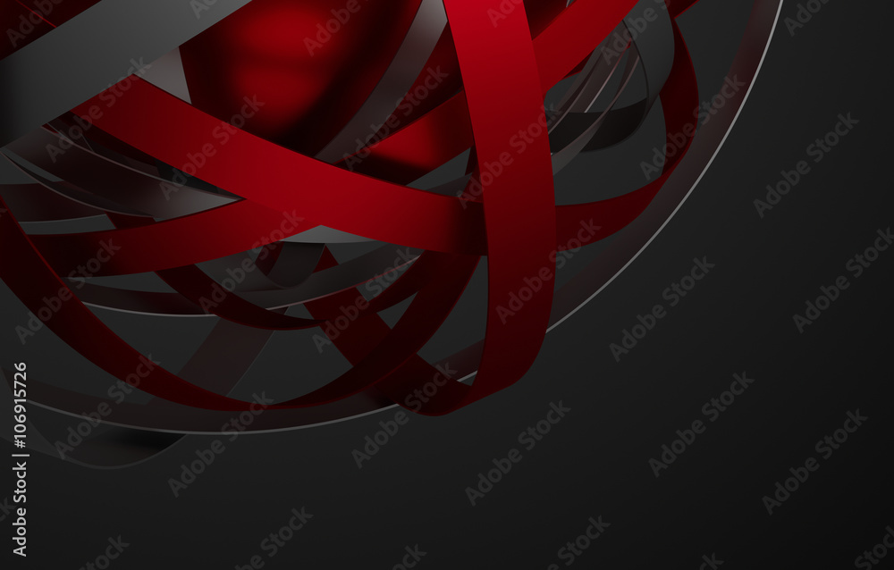 Poster abstract 3d rendering of sphere with rings in empty space. futuristic shape. surreal background.