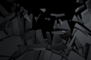 Abstract 3d rendering of cracked surface. Background with broken shape. Wall destruction. Explosion with debris. 