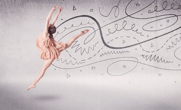Ballet dancer performing art dance with lines and arrows