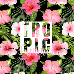 Tropical Palm. Tropical Flowers. Exotic floral background. © wooster