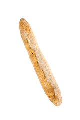 French baguette on a white background with space for text. product of flour. Bread long form. flat...