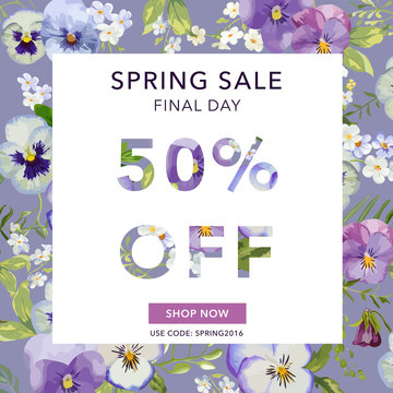 Spring Sale Banner. Sale background. Big sale. Floral Sale Tag.