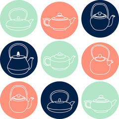 Vector set of white silhouettes teapots icons