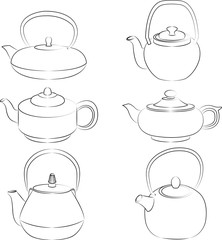 Vector illustration of set teapot silhouette