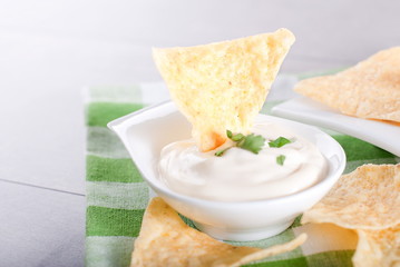 potato chips dipped in sauce
