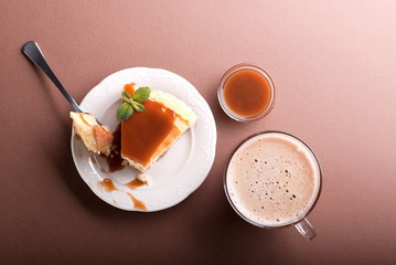 piece of cheesecake on the plate ie, top view