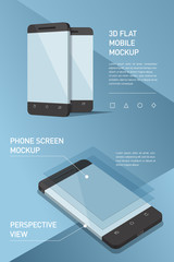 Minimalistic flat illustration of mobile phone. perspective view. Mockup generic smartphone. Template for infographics or presentation UI design. Concepts graphic design, UI, UIX, web banner, print.
