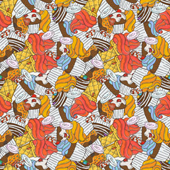 Vector Muffins Seamless Pattern. Cakes, Sweets.