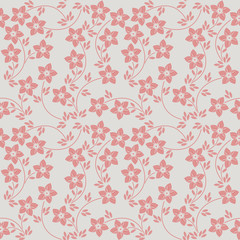 Elegant seamless pattern with cute flowers and leaves