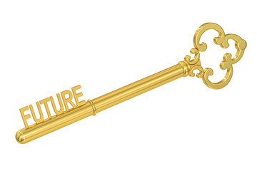 Future concept with golden key, 3D rendering