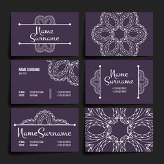 Set of vector design templates. Business card with floral circle ornament. Mandala style.