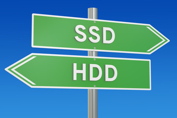 SSD vs HDD concept, 3D rendering