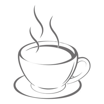 Contour image of the cup with hot tea. Delicious coffee. vector illustration