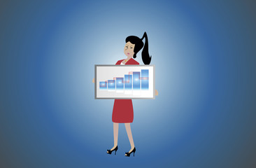 illustration of a businesswoman holding a graph chart.