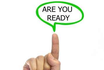 hand writing are you ready talking balloon on a transparent wipe board.