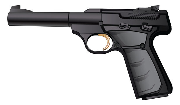 Gun Simi-Automatic 22 Caliber is a detailed illustration of a modern black semi-automatic 22 Caliber pistol.