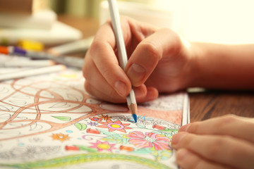 Adult antistress colouring book with pencils