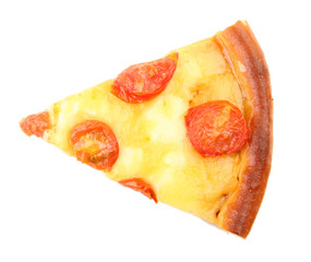 Slice of Margherita pizza, isolated on white