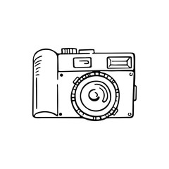 Doodle photo camera. Vector hand draw illustration.